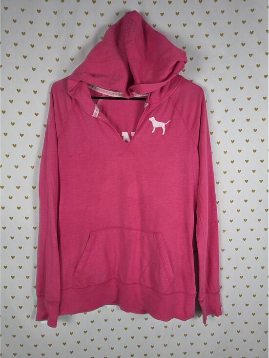 PINK Victoria's Secret Tops - Victorias Secret PINK I ONLY SLEEP IN Reversible Hoodie Tee Dog Logo RARE MED